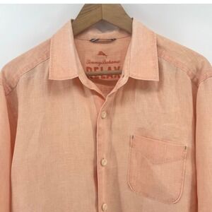 Tommy Bahama Mens M Linen Shirt‎ Peach Coral Long Sleeve Button Down Relax Fit